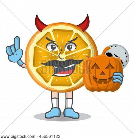 Orange Slice Halloween Character Design Vector Illustration Isolated.