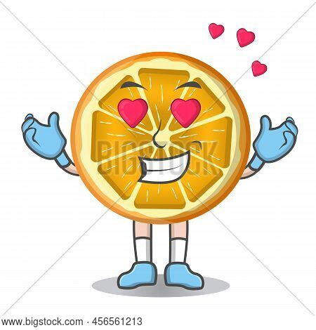 Cute Cartoon Slice Orange In Love Flat Vector Illustration Isolated.