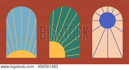 Bohemian Arch Windows Geometric Abstract Design Elements For Decoration. Simple Minimalistic Boho Su