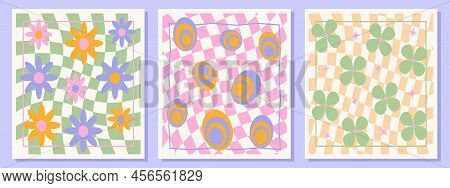 1970s Retro Daisy Pattern Groovy Trippy. Trippy Grid, Wavy Swirl Pattern. Seventies Style, Groovy Ab