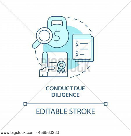 Conduct Due Diligence Turquoise Concept Icon. Documents Research. Stage Of Merger Abstract Idea Thin