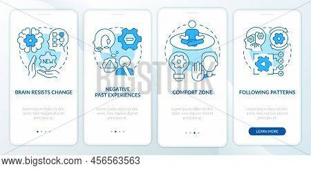 Why We Resist Change Blue Onboarding Mobile App Screen. Inflexibility Walkthrough 4 Steps Editable G