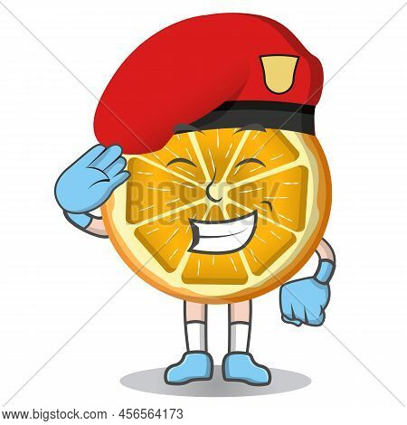 Cartoon Of Slice Orange Fruit Soldier , Character Design Vector Illustration Isolated.