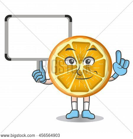 Cute Cartoon Mascot Illustration Orange Fruit With Sign Board Vector Drawing