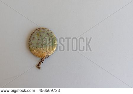 Violet Prickly Pear Cactus Pad With Roots On Isolated Background