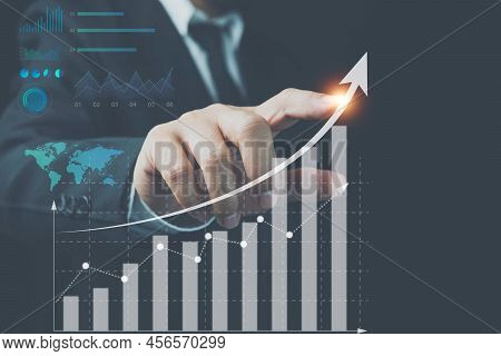 Business Development To Success And Growing Growth Concept, Businessman Pointing Arrow Graph Corpora