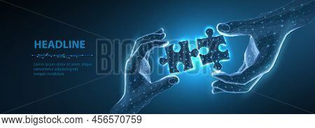 Autism. Two Hands With Connected Puzzles. Poligonal Style. Auticm Therapy, Aba Day
