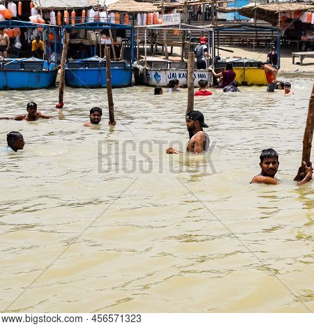 Garh Mukteshwar, Uttar Pradesh, India - June 11 2022 - People Are Taking Holy Dip On The Occasion Of