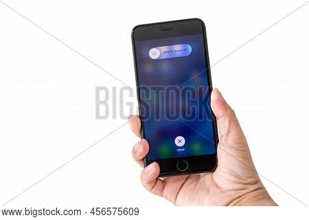 Narathiwas, Bangnang, Thailand Oct 18, 2021: Apple Smartphone Ios Are Iphone 7 Plus Black With Touch