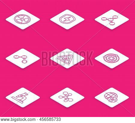 Set Line Radioactive, Secure Shield With Lightning, Molecule, Triangle Radiation, Solar System, Micr
