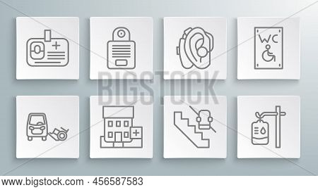Set Line Disabled Car, Intercom, Medical Hospital Building, Elevator, Iv Bag, Hearing Aid, Separated