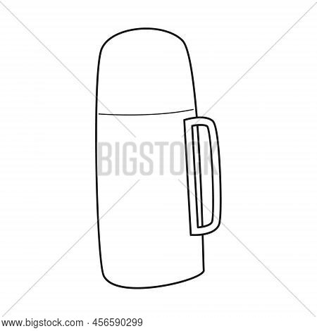 Doodle Thermos. Thermocup. Equipment For Tourism, Camping, Travel, Hiking. Outline Black And White V