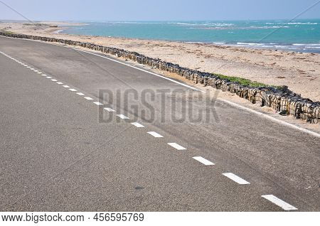 Asphalt Road Along The Spit At Arichal Munai, Dhanushkodi, Tamil Nadu, India