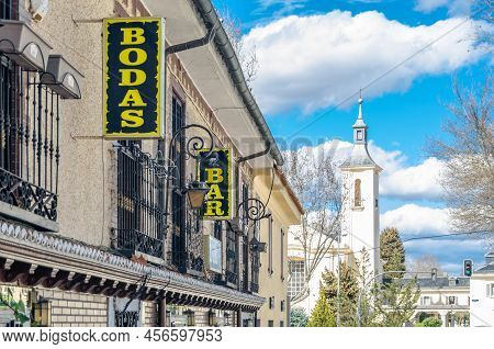 Madrid, Spain - March 6, 2022: View Of A Bar In The Madrid Neighborhood Of El Pardo, Spain