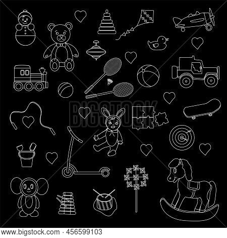 A Set Of Toys For Children. Elements For Kindergarten, School In Doodle Style.vector Illustration