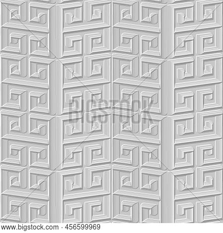 Textured 3d Seamless Pattern. Vector Embossed White Background. Surface Repeat Emboss Backdrop. Mode
