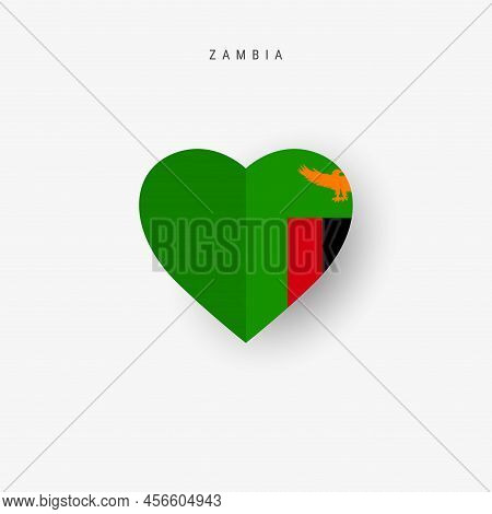 Zambia Heart Shaped Flag. Origami Paper Cut Zambian National Banner. 3d Vector Illustration Isolated