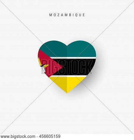 Mozambique Heart Shaped Flag. Origami Paper Cut Mozambican National Banner. 3d Vector Illustration I