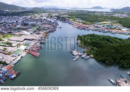 Aerial View Of Phuket Fishing Port Is The Largest Fishing Port Located At Koh Siray Island Phuket Th