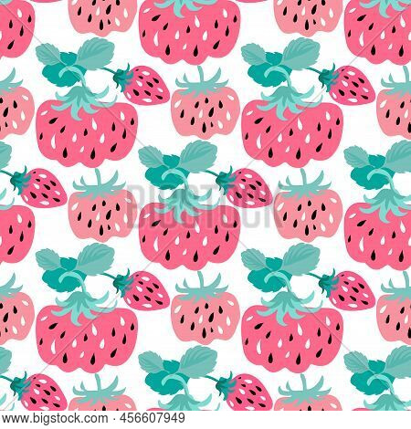 Modern Cute Seamless Pattern With  Pink And Red Strawberry For Summer Design Textile, Paper, Cover, 