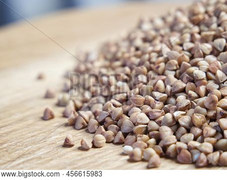A Bunch Of Buckwheat, Side View. Buckwheat Macro. Buckwheat For Porridge.