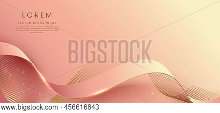 Abstract 3d Gold Curved Red Ribbon On Red Background With Bll Lighting Effect And Sparkle With Copy 