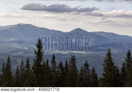 View To The Mount Khomyak And Gorgany From The Kukul Meadow, The Carpathians Mountains, Ukraine