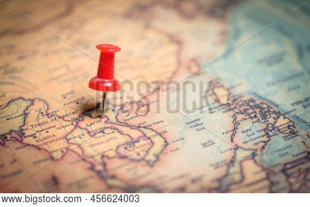 Pinned To Laos, Laos On The World Map, Southeast Asia Region.