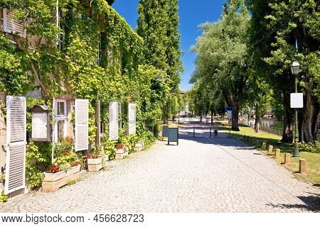Town Of Strasbourg Paved Walkway In Historic Little French Quarters, Alsace Region Of France