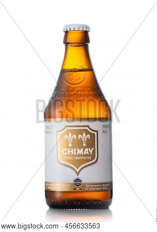 London,uk - May 22, 2022: Chimay Triple Ale Beer On White.