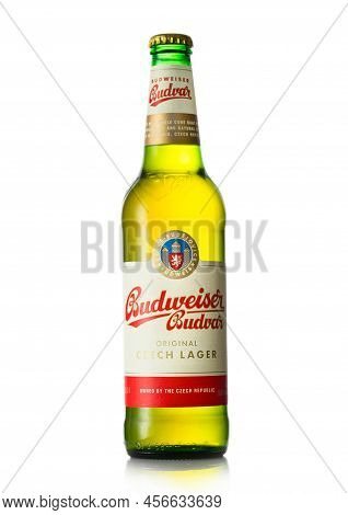 London,uk - June 02, 2022: Bottle Of Budweiser Budvar Original Lager Beer On White.