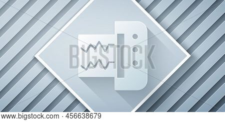 Paper Cut Seismograph Icon Isolated On Grey Background. Earthquake Analog Seismograph. Paper Art Sty