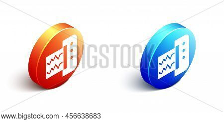 Isometric Seismograph Icon Isolated On White Background. Earthquake Analog Seismograph. Orange And B