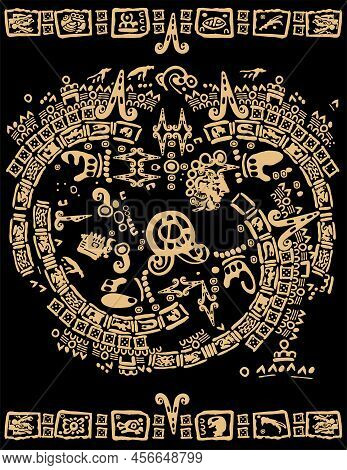 Abstract Design With An Ancient Mayan Ornament. Images Of Characters Of Ancient American Indians.
Si