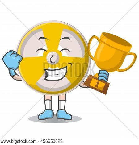 Radioactive Cute Winner Trophy Design Character, Design Vector Illustrator On Whiteboard.