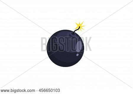 Bomb Icon. Bomb With Burning Wick, Bomb Illustration In Flat Style Isolated On White Background. Bom