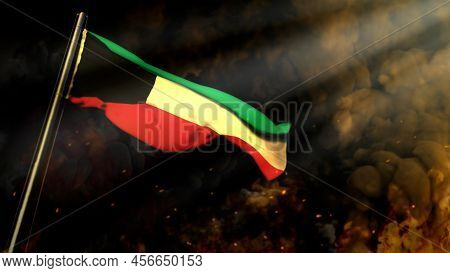 Defocused Kuwait Flag On Smoke With Sun Beams Background - Crysis Concept - Abstract 3d Rendering