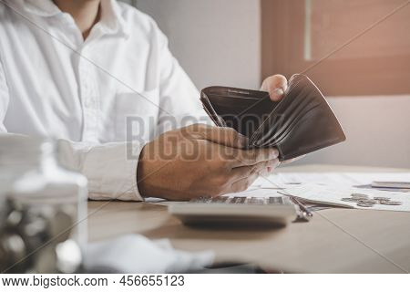 Stressed, Problem Business Person Man, Male Holding And Open An Empty Wallet Not Have Money, Credit 