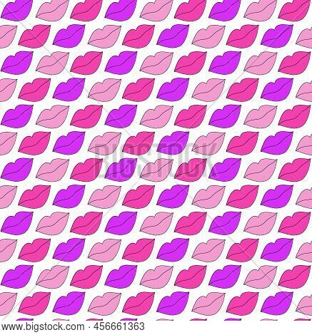 Cute Y2k Seamless Pattern Background With Lips Icon, Different Purple Shade. Cute Girlish Geometric 