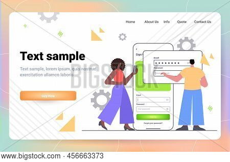 Businesspeople Entering Passcode In Personal Business Account On Smartphone Screen Personal Data Sec