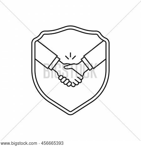 Linear Handshake And Shield Like Secure Deal. Stroke Simple Style Trend Modern Shakehand Logotype Gr