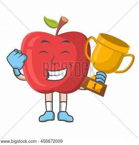 Apple Winner With Trophy Design Character, Design Vector Illustrator.