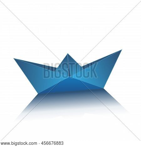 Origami Paper Folded Toy Ship, 3d Realistic Vector Illustration.