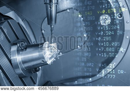 Abstract Scene 5-axis Machining Center Cutting The Turbine  Parts  Parts With G-code Data Background