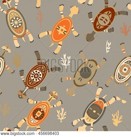 Colorful Sea Turtles And Sunglasses Seamless Pattern Without Background