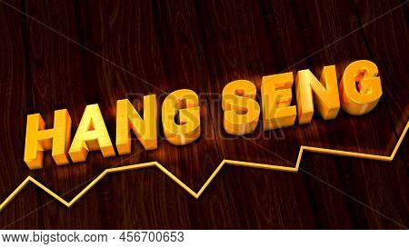 Golden Writing Of The Hang Seng Stock Market Index Above A Simple Line Chart- 3d Illustration
