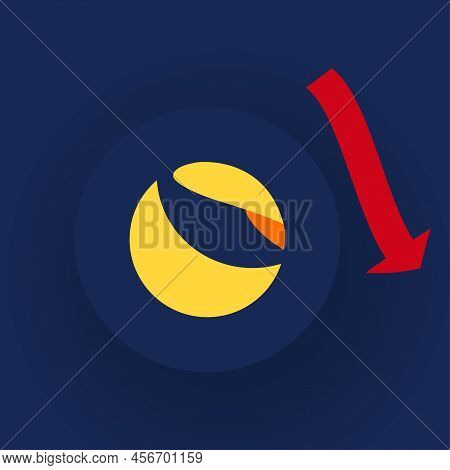 Terra Luna Coin Crash. Cryptocurrency Token Crisis Symbol On Dark
Blue Background. Terra Luna Coin P