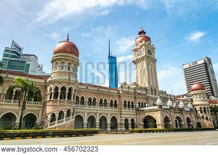 Kuala Lumpur, Malaysia - June 12, 2022: Old And New Icon Of The Malaysian Capital. The Clock Tower O