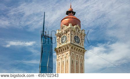 Kuala Lumpur, Malaysia - June 12, 2022: Old And New Icon Of The Malaysian Capital. The Clock Tower O