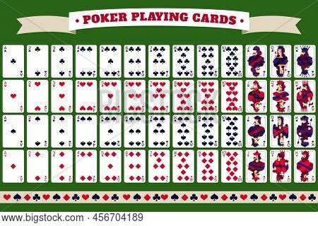 Full Deck Of Poker Playing Cards With Header Tape And Isolated Cards On Green Background  Vector Ill